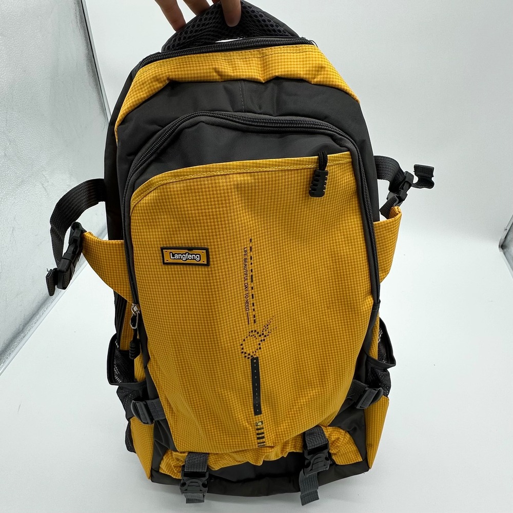 Langfeng‎ Backpack Unisex Outdoor Hiking Travel Rucksack Yellow Grey OS